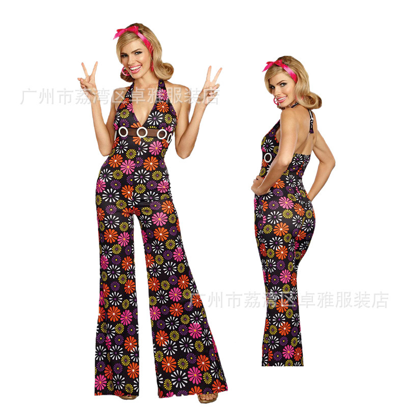 Halloween 80 s Costume Retro Hippie Disco Playing Costume Masquerade Party Romance Costume