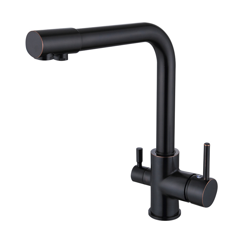 Cobre negro spray pintura cocina puro grifo fregadero vegetal cuenca giratoria doble manija doble agujero grifo