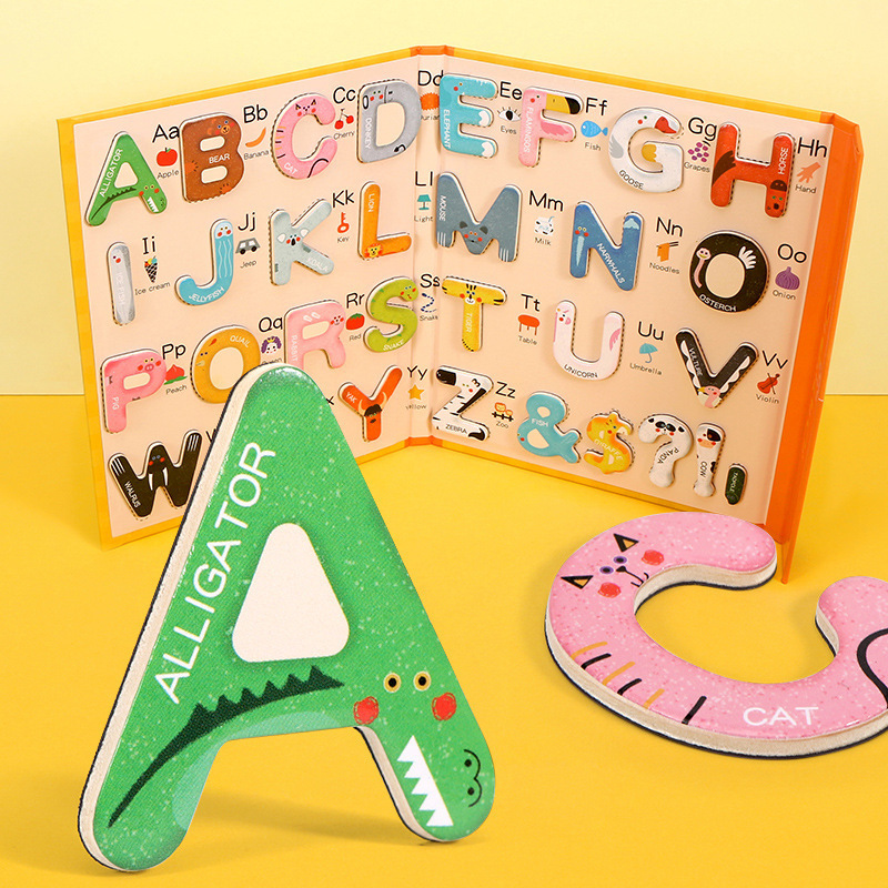 Pegatinas magnéticas de 26 letras en mayúsculas para educación temprana de niños, pegatinas para pizarra en inglés, material didáctico, imanes para refrigerador, juguetes educativos
