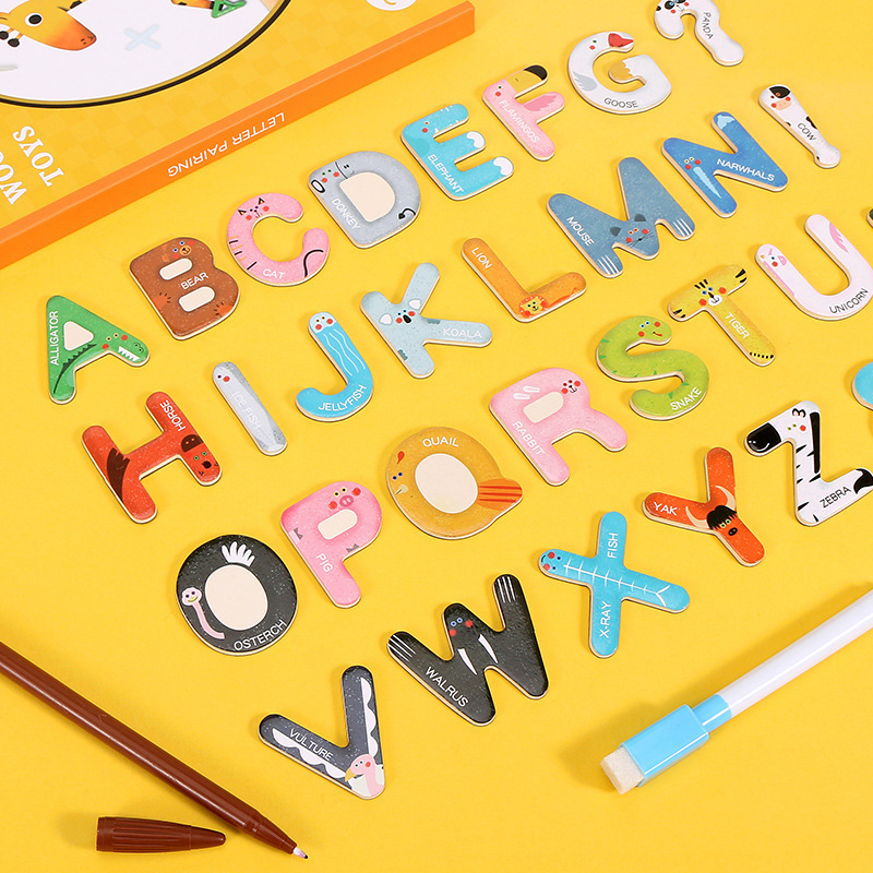 Pegatinas magnéticas de 26 letras en mayúsculas para educación temprana de niños, pegatinas para pizarra en inglés, material didáctico, imanes para refrigerador, juguetes educativos