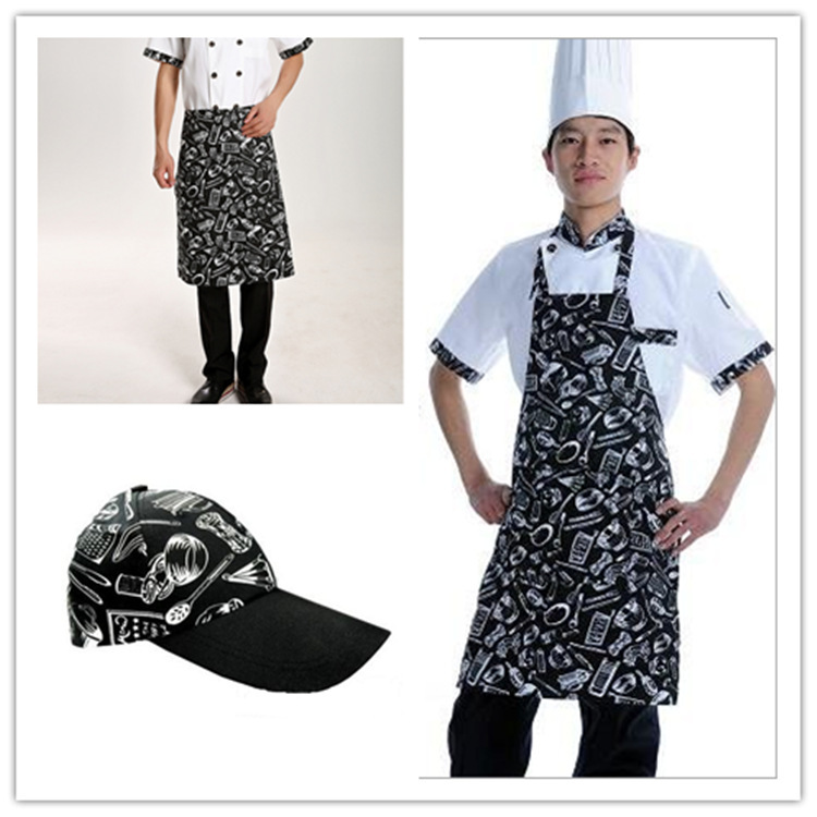 厨师服小辣椒印花/白底刀叉印花/水瓶花印花/星星条花