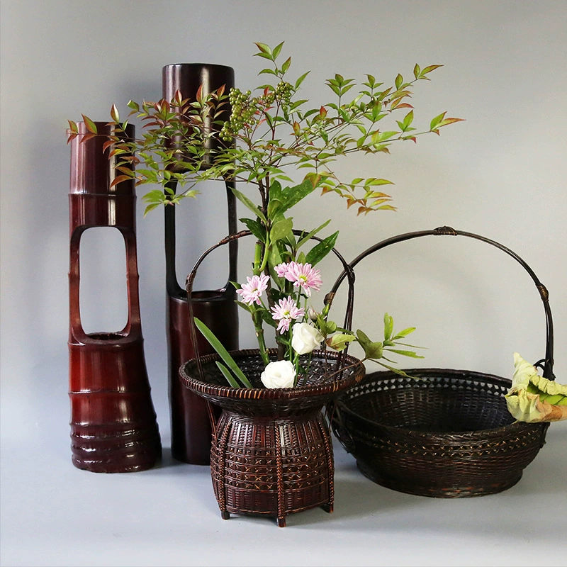 Китайское Цветоводство Ретро Бамбуковая Тканая Цветочная Корзина Бамбуковая Корзина Цветочный Сосуд Дзен Античное Китайское Цветочное Произведение Цветочный Путь Бамбуковая Трубка