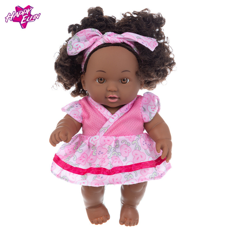 8 pulgadas simulación bebé calmante muñeca Africana negro muñeca lindo rizado negro muñeca 20cm vinilo bebé juguete