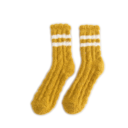 Plush coral velvet socks for women mid-calf socks for autumn and winter striped Morandi color floor socks sleep socks for women