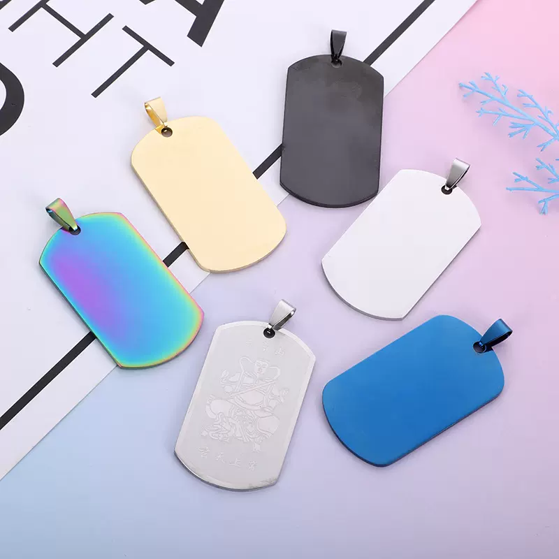 跨境不锈钢军牌项链钛钢刻字吊牌diy刻图空白广告牌几何吊坠