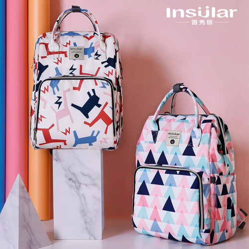Yinxiuli Fashionable Large Capacity Printed Mummy Bag Multifunctional Waterproof Mother and Baby Outing Backpack Maternity Bag