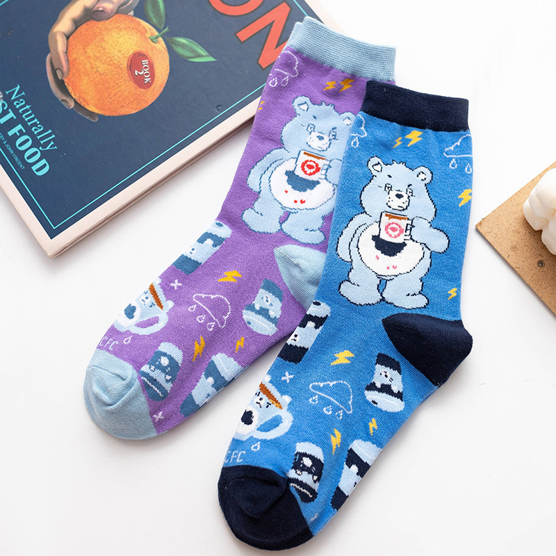 Autumn and winter new Japanese and Korean sweet cute card bear bear tube socks ins tide weather girl sports stockings short