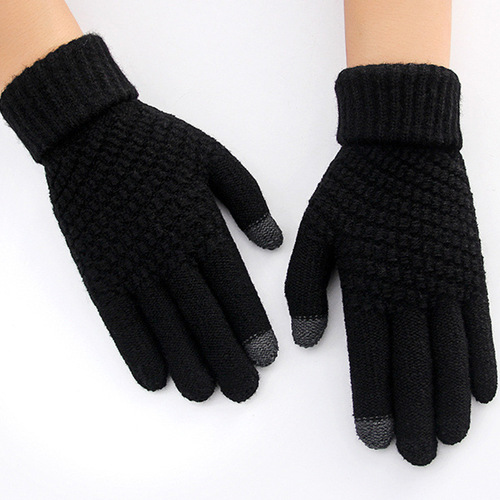 秋冬季保暖女士加厚加绒手套可触屏玩手机小鹿菠萝款学生针织手套