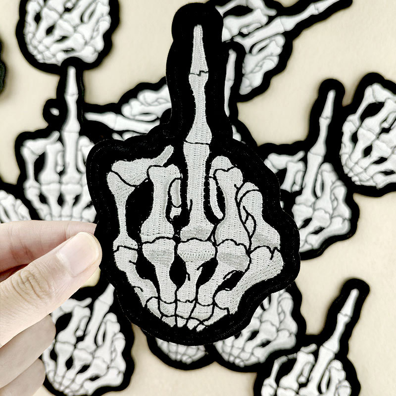 朵酷电脑绣花标徽章朋克风手指骷髅头服装辅料DIY补丁贴刺绣布贴