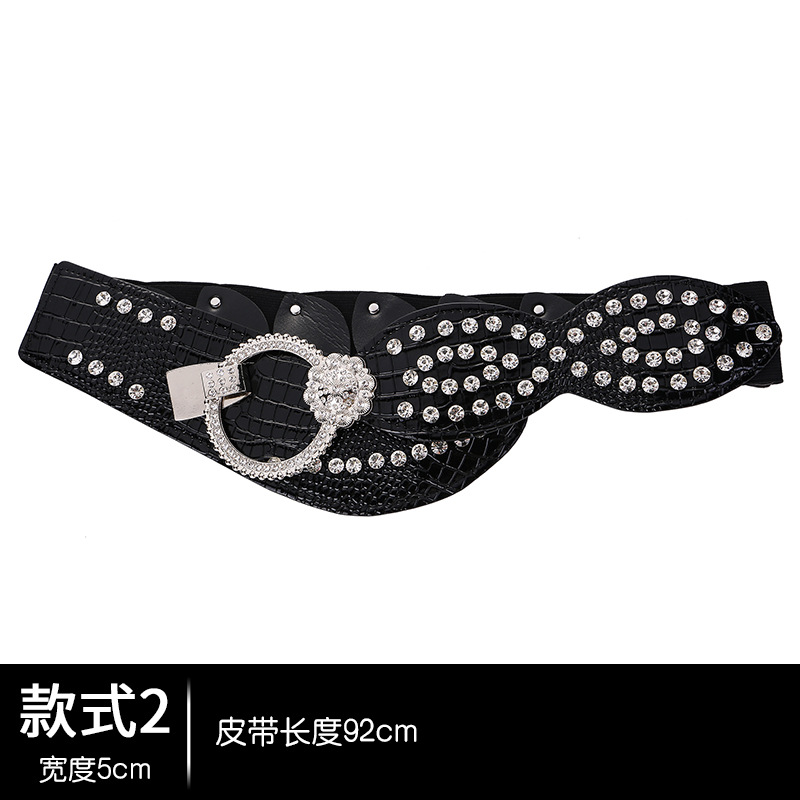 Cinturón de diamantes de imitación cinturón súper ancho estilo coreano de las mujeres cintura elástica sello de cristal decoración versátil moda vestido personalizado para las mujeres