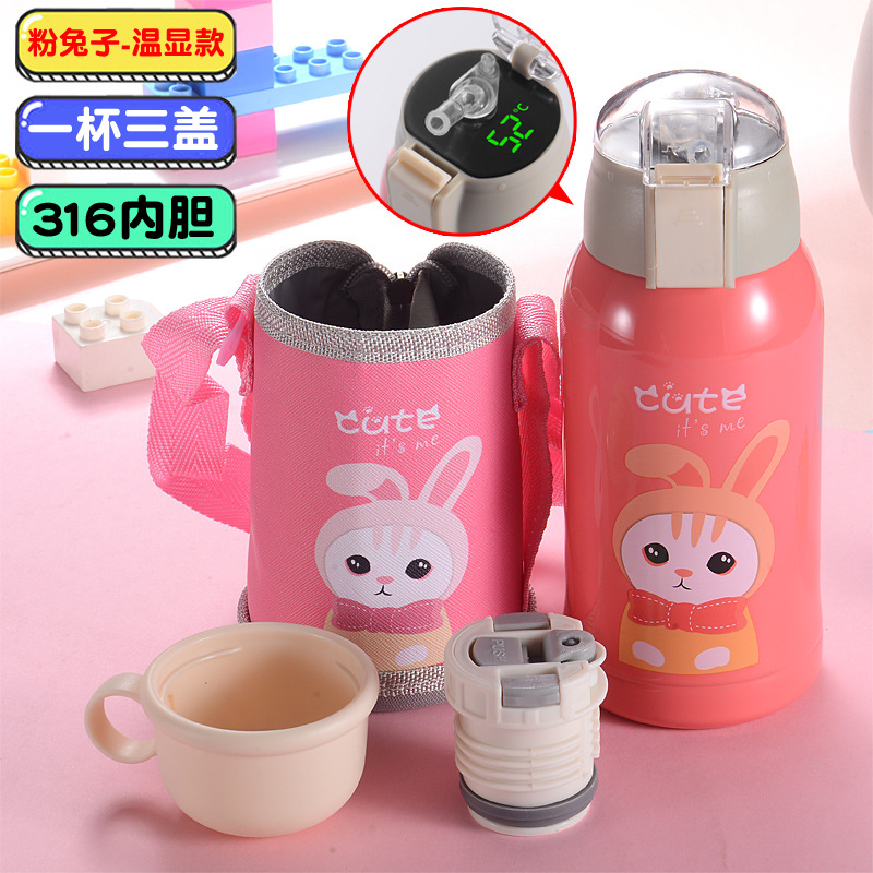 Inteligente taza del vacío de los niños taza de acero inoxidable estudiante de dibujos animados taza de paja al aire libre hervidor regalo taza de agua personalización