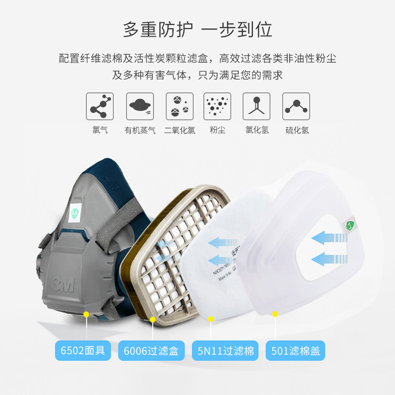 3M6502 con 6006 Anti-Virus máscara nasal químico múltiple máscara protectora de gas pintura en aerosol máscara de laboratorio