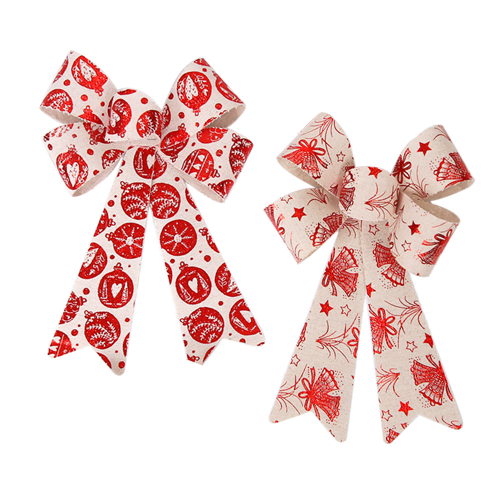 25cm grande Navidad arco adornos Navidad decorativo rayas Lino arco DIY accesorios colgante