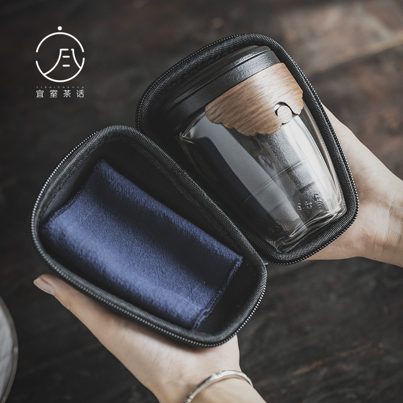 Guanhai Qike Cup Anti-scalding One Pot Three Cups Glass Portable Travel Bag Kung Fu Tea Set Box With