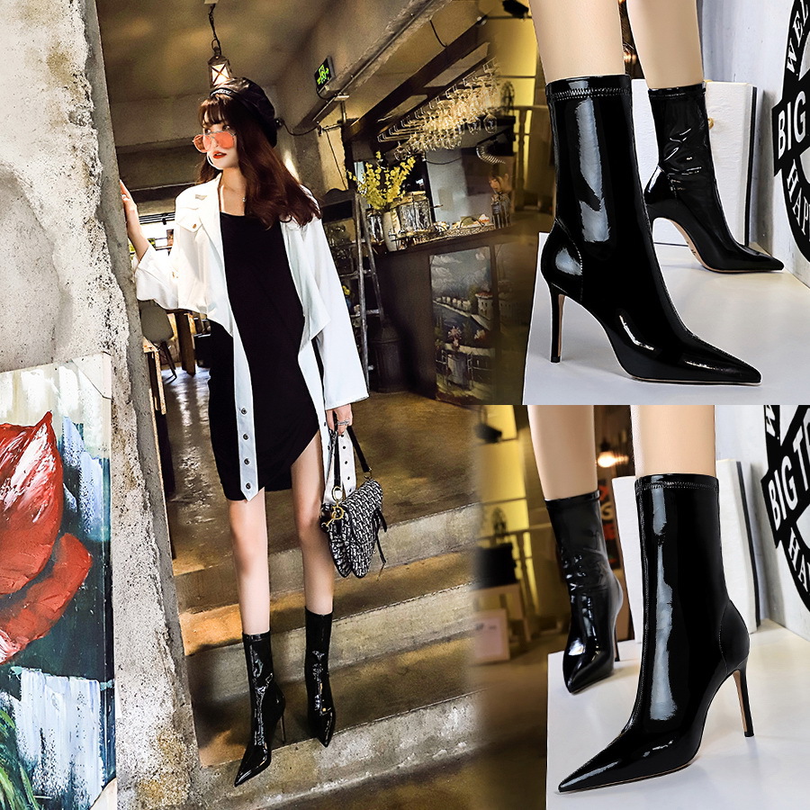 Fashionable Pointed Toe Shiny Patent Leather Over The Knee Boots_voghion.com
