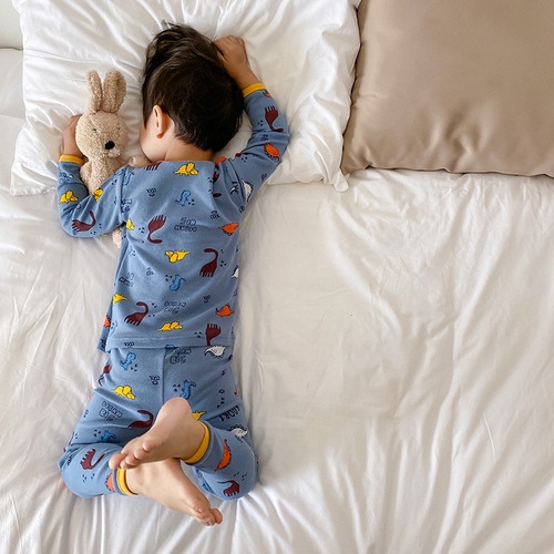 Children's autumn and winter cartoon wool pull-up home clothes baby round neck underwear boys and girls pajamas autumn clothes suit trendy