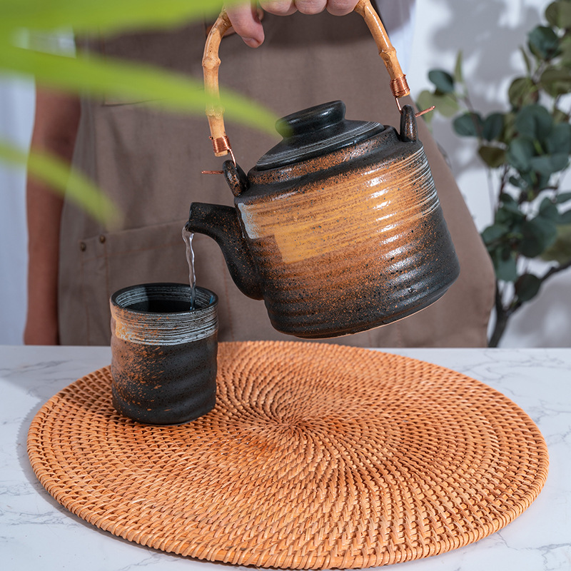 Vietnam ratán taza estera tazón de plato estera de aislamiento traje tetera estera plato estera de mesa juego de té estera de paja