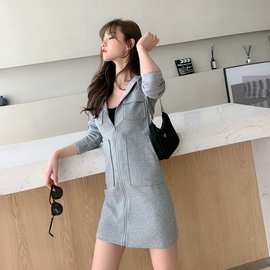 炸街连衣裙早春秋装女韩版ins休闲时髦长袖连帽拉链卫衣短裙代发