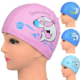 热销卡通印花宝宝儿童PU泳帽男女童通用防水涂层不勒头卡通游泳帽