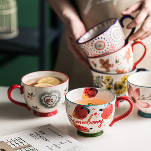Huafu Hand-painted Mug Oatmeal Milk Big Belly Cup Breakfast Cup Large Capacity Water Cup Tea Cup Couple Coffee Cup