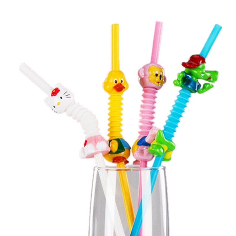 Super lindo en forma de dibujos animados retráctil curvada paja Rosa KT bebiendo paja