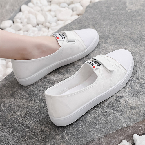 2024 Spring New White Canvas Women's Shoes Korean Style Versatile Breathable Shallow Mouth Casual Lazy Slip-On Cloth Shoes