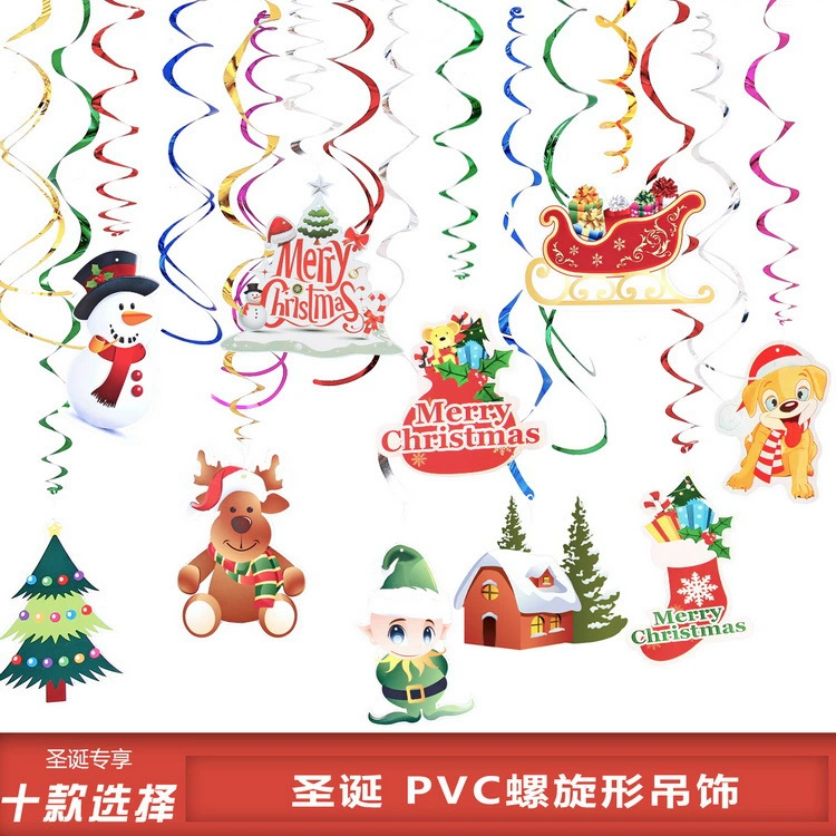 PVC спиральные подвесные украшения, рождественская тематика, смешанные металлические цвета, набор из 12 штук