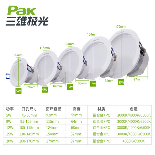 Three-King Aurora LED Downlight Ceiling Lamp Concealed Embedded Living Room Hole Lamp Suspended Ceiling Corridor Hotel Ceiling Spotlight