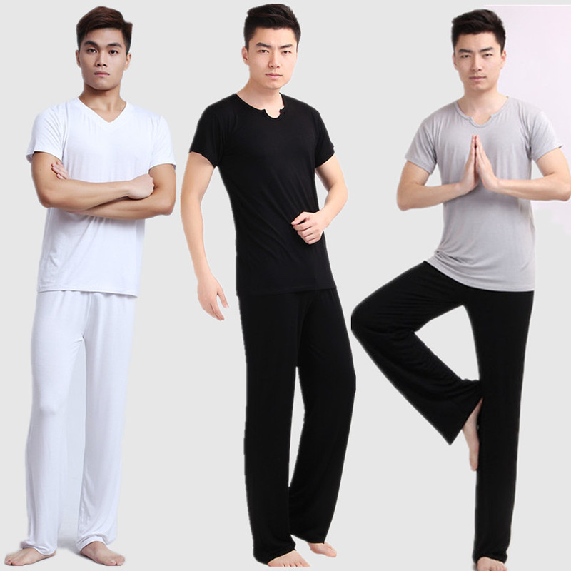 Men's Black Dance Clothing Latin Dance Modern Dance Practice Pants Men's Martial Arts Training Pants Lantern Pants Round Neck Shirt Yoga