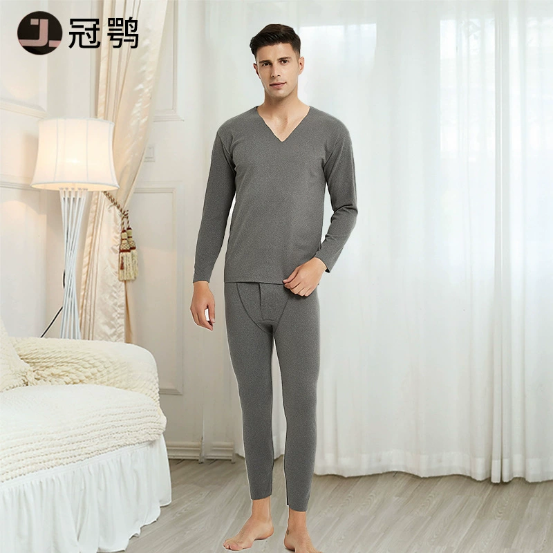 Бесшовное термобелье с V-образным вырезом, Мужская Толстая осенняя одежда и осенние брюки, осенние брюки с подогревом Dechao с постоянной температурой, костюм