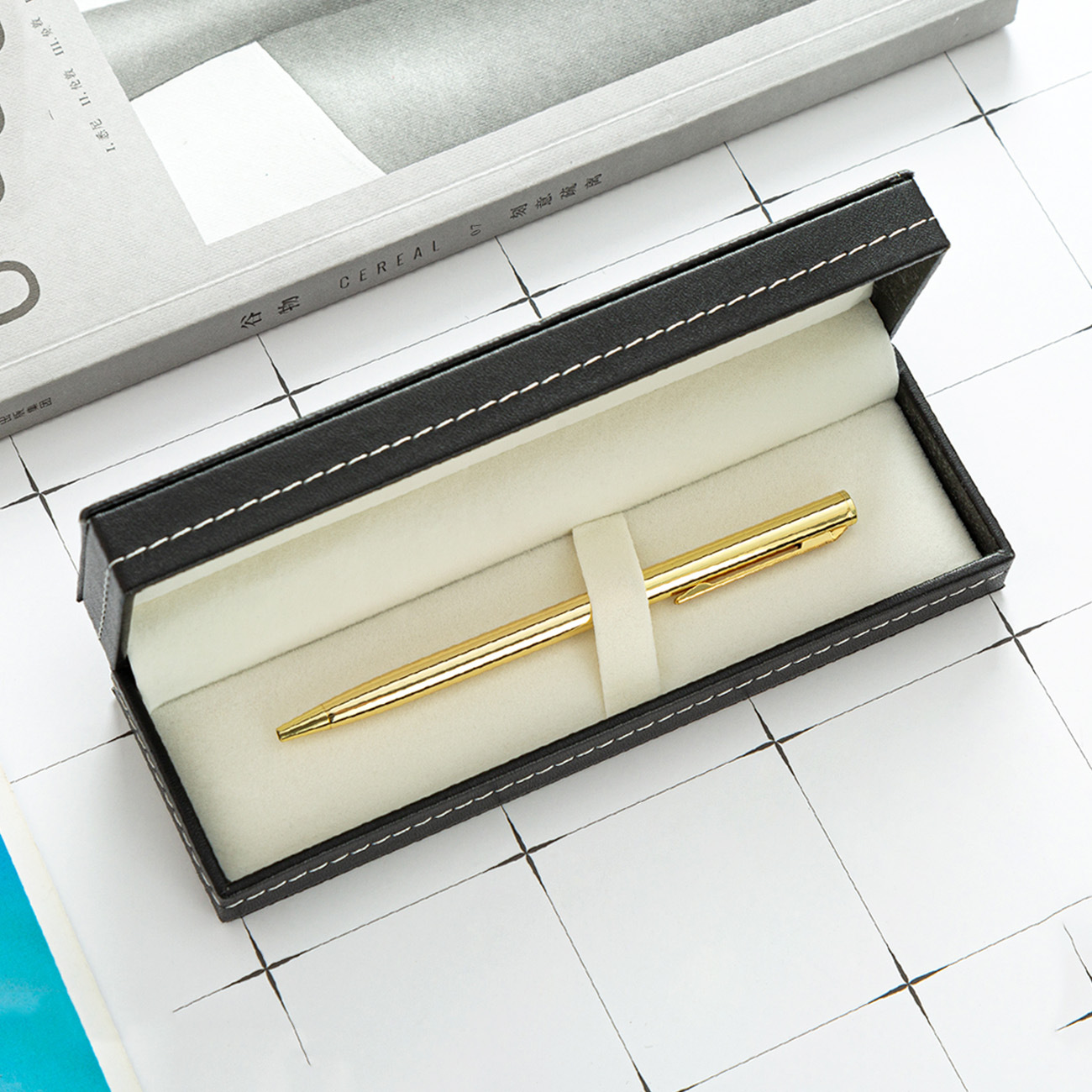 Fuente de la fábrica en stock caja de lápiz caja de embalaje de negocios de oficina caja de lápiz de regalo Flip caja de lápiz de publicidad logotipo imprimible