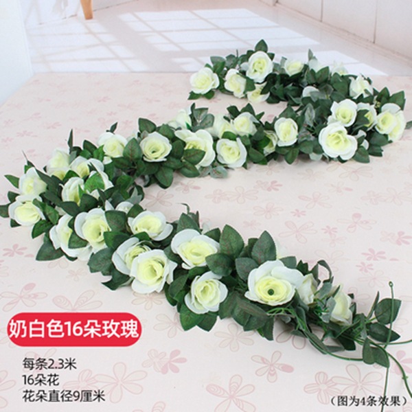 Enredadera de rosas artificiales con 45 cabezas - Decoraciones florales artificiales para bodas, enredaderas de flores de seda y vegetación sintética