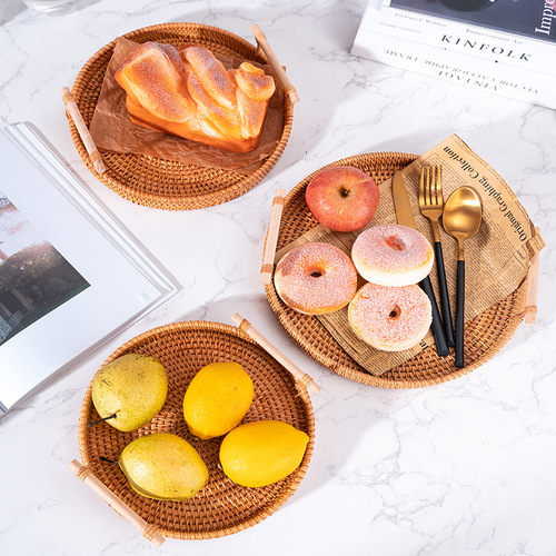 Factory in Vietnam Woven Basket Bread Fruits and Snacks Dual-Ear Handheld Picnic Basket Desktop Woven Basket