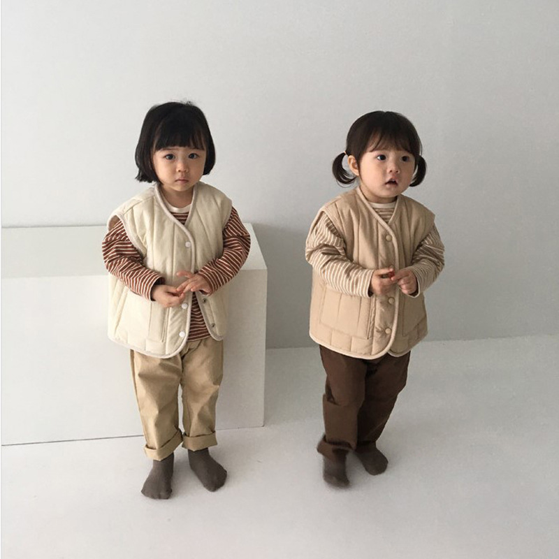 Estilo coreano ropa para niños retro chaleco a juego para niños y niñas práctico chaleco a prueba de viento otoño e invierno nuevo