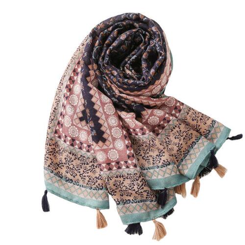 Sun protection shawl silk scarf travel Lijiang Thailand cotton and linen large square scarf ethnic style retro small flower twill cotton scarf