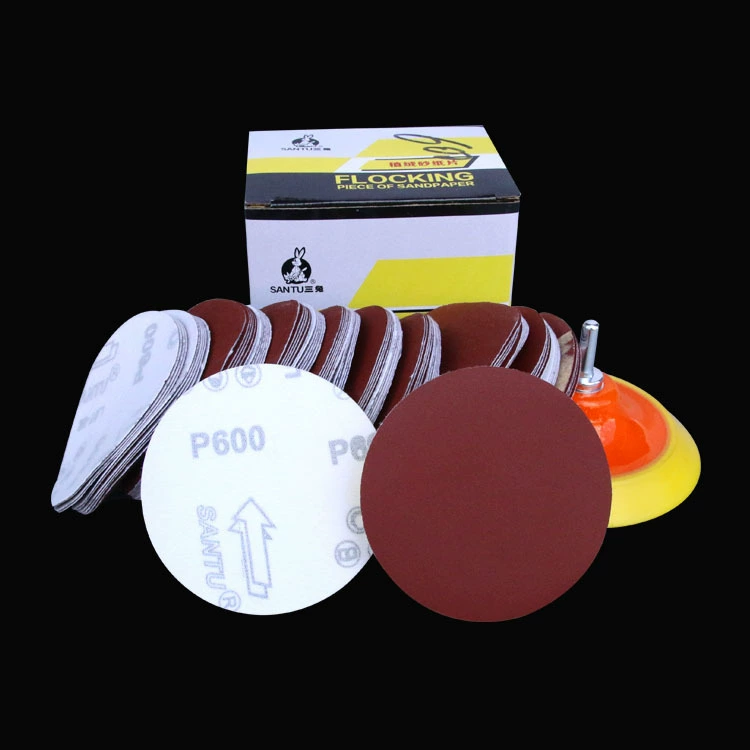 SanTu 4inch 5inch самоклеящаяся флокирующаяся дисковая наждачная бумага, красный шлифовальный лист, воздушная шлифовальная полировальная наждачная бумага