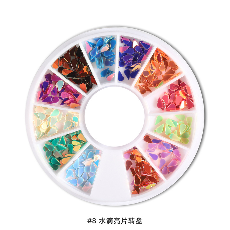 Suministro transfronterizo de uñas joyería de plato giratorio colorido en forma especial AB diamante colorido vidrio diamante clavo joyería colección de plato giratorio
