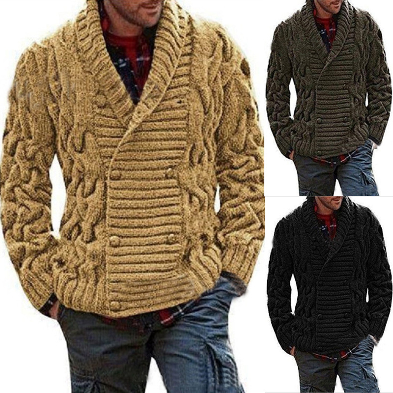 Amazon 2023 New European and American Cross-border Trade Men's V-neck Double-breasted Thickened Knitted Cardigan Sweater