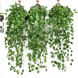 禹华绿植绿萝壁挂绢花厂家批发仿真绿色藤条家居装饰绿植吊篮假花