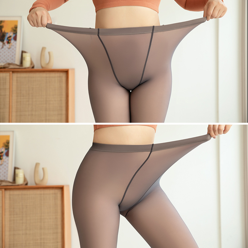 Pantalones S165 de talla grande en color gris azafata, pantimedias de invierno con forro polar, leggings, efecto de piernas descubiertas, talla extra grande.