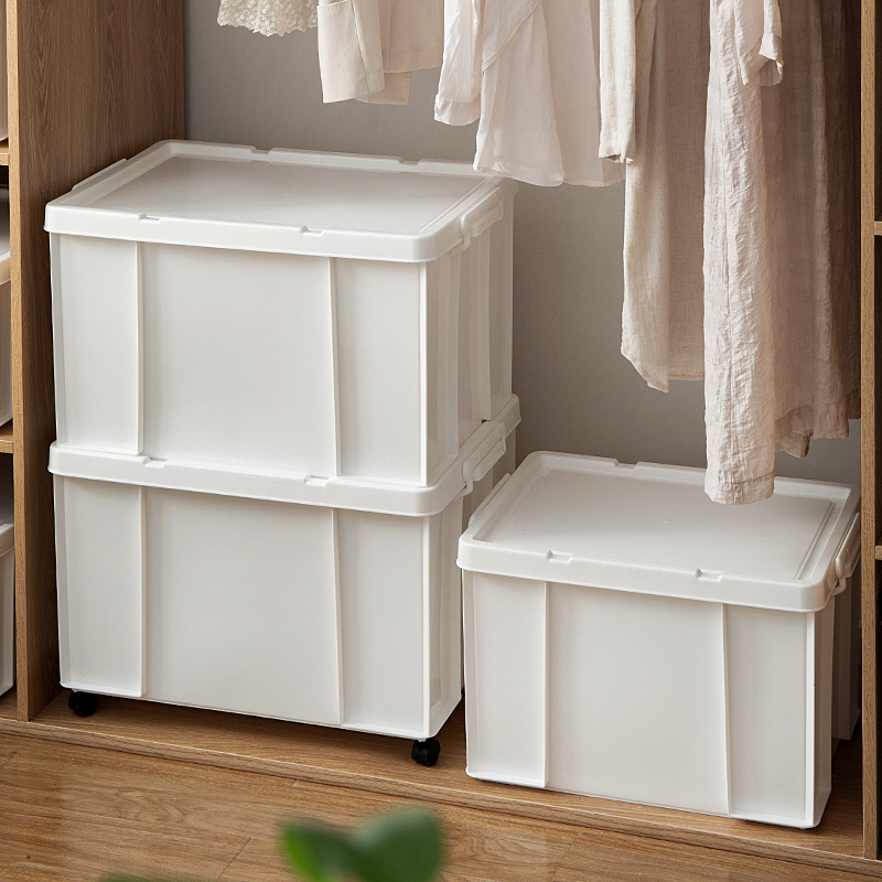 Thickened Storage Box with Space for Clothes, Large Plastic Organizing Box for Home Use with Lid, Wheeled Clothing Storage Box for Wardrobe