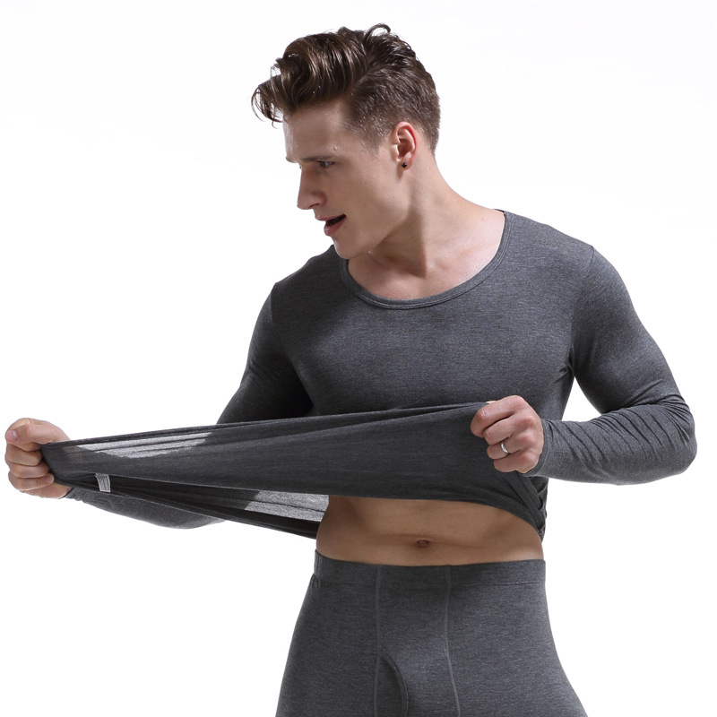 Modal Otoño de los hombres delgada bottoming Top más tamaño manga larga cuello redondo ropa interior térmica básica algodón suéter