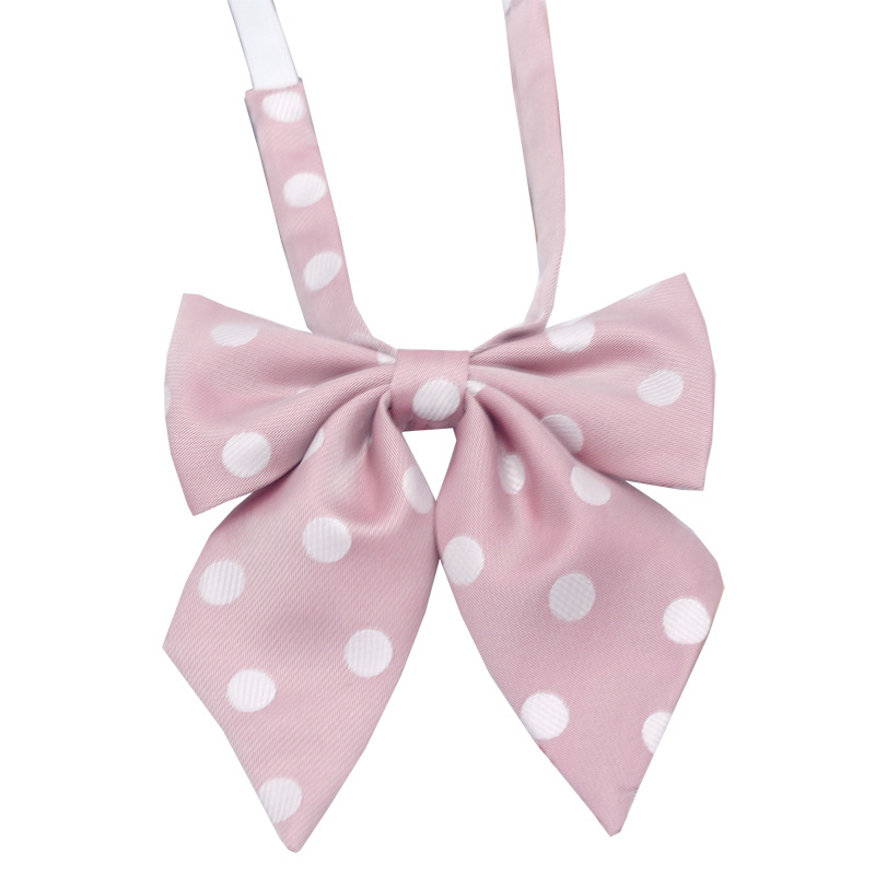Fabricante en stock niñas punta pluma raíz pajarita estilo coreano casual color sólido arco gran lunares JK uniforme collar flor
