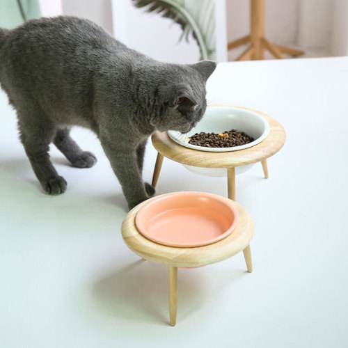 Ceramic cat bowl, cat food bowl, tall cat and dog food bowl, anti-knock over food bowl, drinking bowl, cervical vertebra protection pet supplies