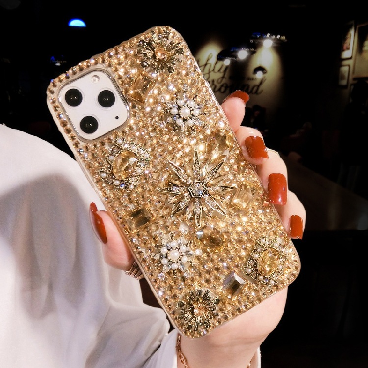 Suitable for iphone16/15 mobile phone case female diamond apple 14promax retro gem flower 12 creative tide 8