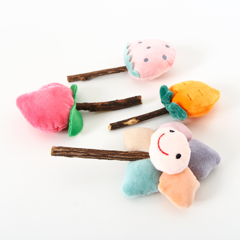 Comercio exterior gato mascota Polygonum multiflorum palo felpa molar Lollipop diente limpieza palo fresa flor melocotón juguete interactivo