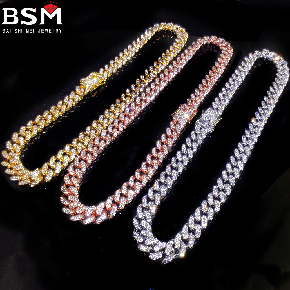 厂家直销特价高品质爆款龙须扣12mm毫米镶钻大金链古巴链嘻哈项链