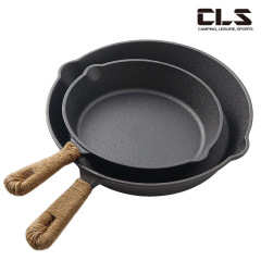 Outdoor camping cast iron frying pan picnic barbecue pan household frying pan non-stick pan frying steak pan iron pan