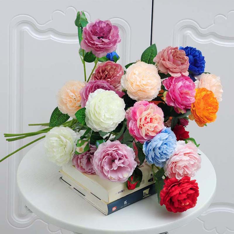 Estilo Europeo 3-cabeza peonía extranjera flor artificial hogar de la boda ramo artificial Margarita piso decoración florero floral flor artificial