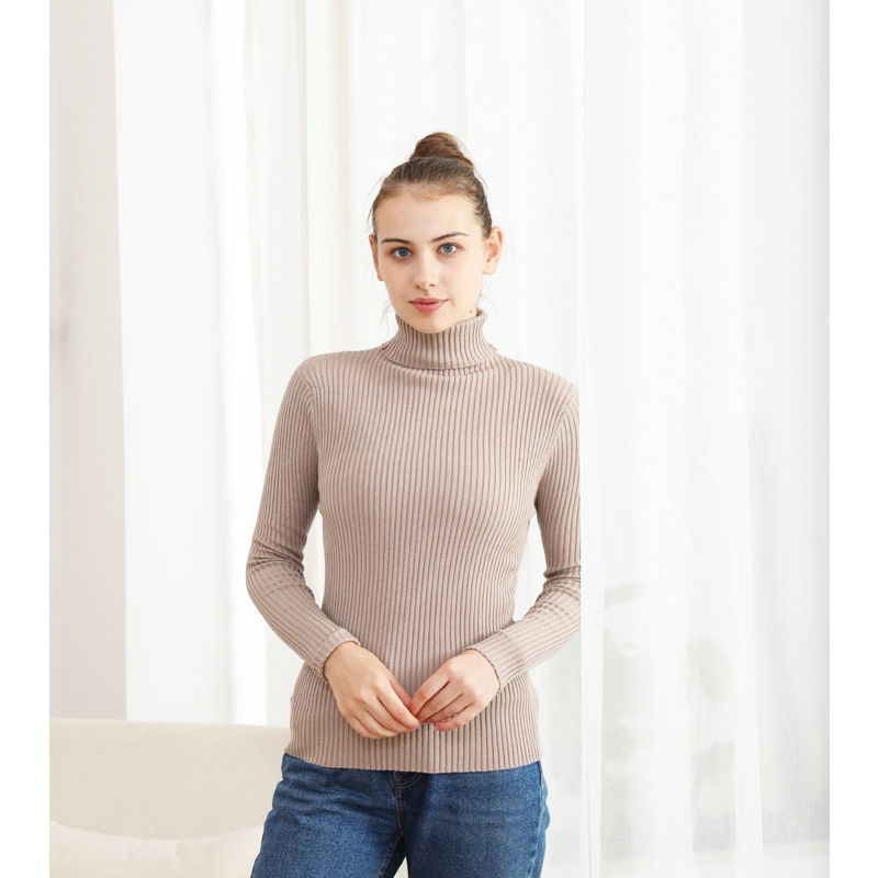 Wholesale Silk Knitwear Elastic Turtleneck Bottoming Shirt Versatile Inner Thickened Warm Pullover Slim New Autumn and Winter